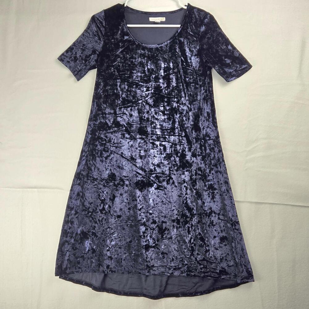 Westport 1962 Dark Blue Velvet Dress Midi Scoop Neck Short Sleeve Size XS